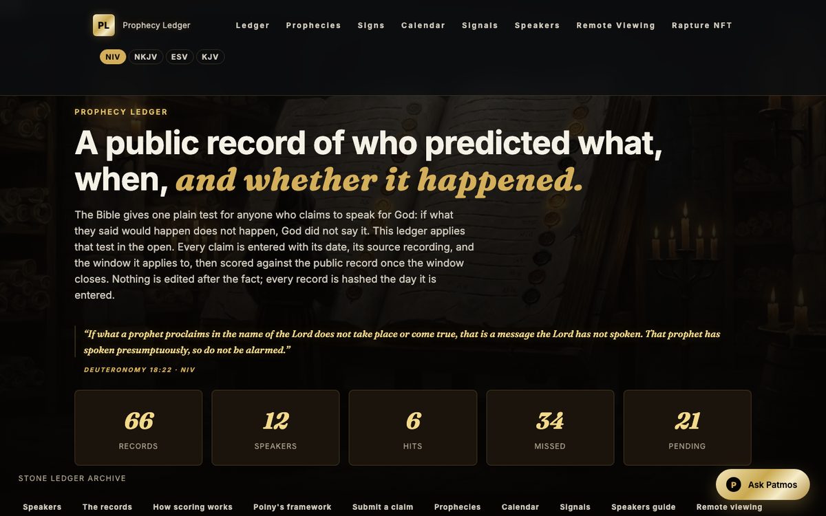 The Prophecy Ledger homepage