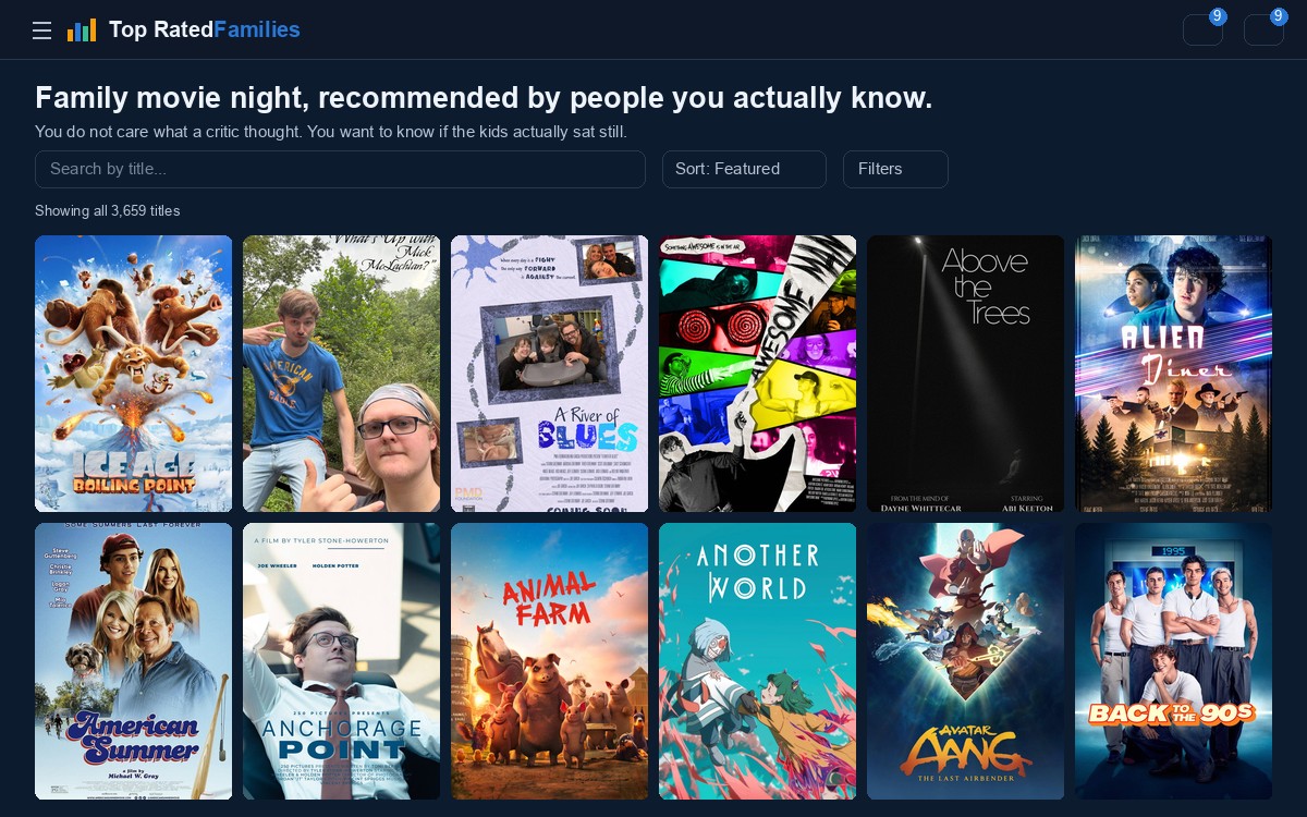 Top Rated Families homepage